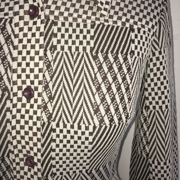 70's Brown-White Double Knit Graphic Print Dress - Picture 5 of 8